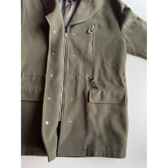 LOVE MOSCHINO Olive Green Felted Wool Car Coat, Size 2 - Picture 10 of 15